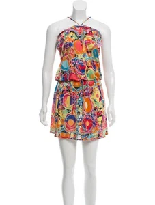 Vintage CHANEL Multicolor Logo Optical Print Mini Dress Tunic Silk Rare 36 4 - Picture 1 of 12