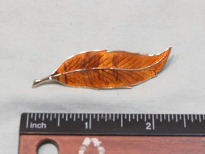 Vintage Enamel Leaf Pin Brooch, Orange - Picture 1 of 2