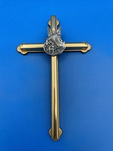 Brass & Pewter Wall Cross 6" Guardian Angel Stations of Cross Roman Numerals - Picture 1 of 11