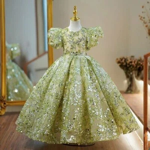 Little Girls Long Dress Party Evening Elegant Luxury Ball Gown Kid Pageant Dress - Picture 1 of 28