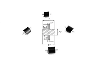 4 Rubber Vibration Isolator Mounts (1" Dia x 1" Thick) 1/4-20 x 1/2" Long Studs - Picture 1 of 1