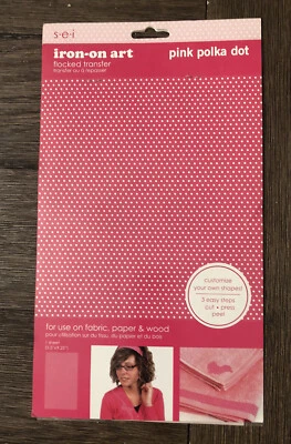 S.E.I. Iron On  flocked Transfer 1 sheet  9" x 5.5"  Pink polka  Dot - Image 1 of 4