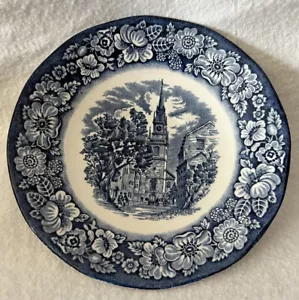 Piatto da tè vintage Liberty Blue Staffordshire Ironstone Old North Church - Foto 1 di 12