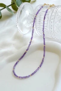 Natural Amethyst Faceted Round Gemstone Gold Filled Beaded Necklaces 18'' Girls - Picture 1 of 14