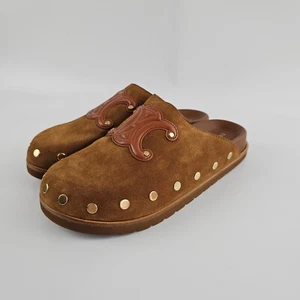 CELINE Pitea $950 Cognac Suede Clogs New & Authentic - Picture 1 of 11