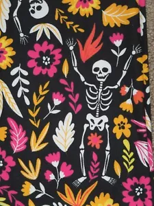 LuLaRoe OS Leggings ~ Skeleton ~ FLOWERS ~ Day of the Dead Black HALLOWEEN - Picture 1 of 2