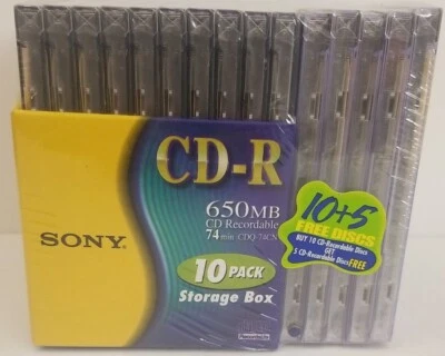 Sony CD-R 650MB 74min 10/15 Pack Storage Case Full Size Jewel Cases CDQ-74CN NEW - Image 1 of 4