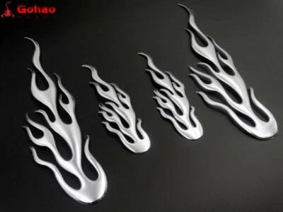 4x Silver Flaming Flame Tank Fairing Badge Emblem Decal for Benelli Aprilia KTM - Image 1 of 4