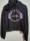 Cold Crush Women's Pullover Hoodie Size Large Black Pretty On The Inside Floral
