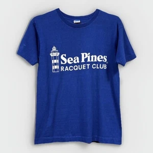 Vintage Champion Blue T Shirt Bar Sea Pines Racquet Club Blue Medium Lighthouse - Picture 1 of 8