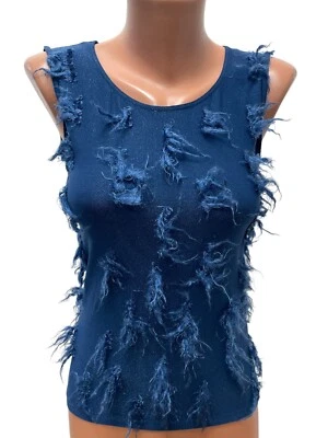 WOLFORD Talla S Blusa Top Azul Jersey Elástico Cuello Redondo Sin Mangas Foto 1 de 4