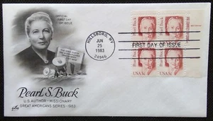 Scott 1848 FDC Pearl Buck Great Americans BLK4 PANE Edge PLZ Art Craft - Bild 1 von 3