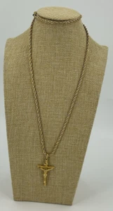 Vintage Gold Tone Crucifix Cross Catholic Necklace Christian Jewlery 29 Inch - Picture 1 of 9