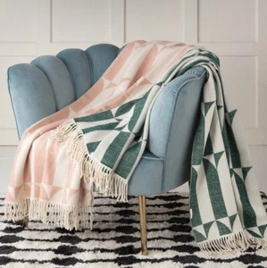The Novogratz Waverly Tile Throw Blanket in Pink & Green 50"W x 60" L - Picture 1 of 9