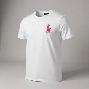 Ralph Lauren Polo Men’s Large White T-Shirt Big Pony Pink Slim Fit - Picture 1 of 5