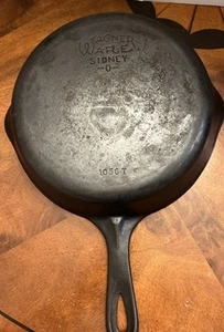 Vintage Wagner Ware Sidney -0- 1056T n.6 doppio beccuccio in ghisa 9". Siede piatto - Foto 1 di 9