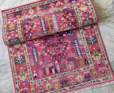 Burnt Pink Oushak Rug Life of tree contemporary HandKnotted Woolen Home area Rug - Image 1 of 4