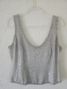 Escada Beaded Silver Tank Top Size 44 Large - Picture 1 of 8