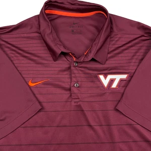 Virginia Tech Hokies Poloshirt Herren XXL 2XL Nike Dri Fit weinrot gestreift Golf A09 - Bild 1 von 11