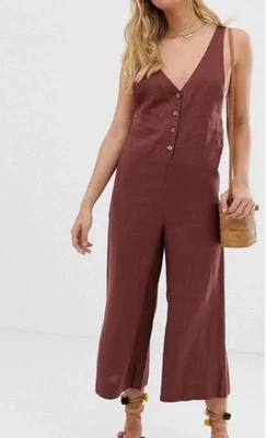 Mono para mujer Rhythm talla 4 marrón 100 % lino recortado pierna ancha Foto 1 de 4