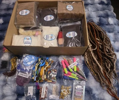 Wool Dreadlock Making supplies massive Lot Baby Alpaca Roving Beads Tools locs - Image 1 of 4