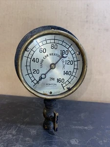 Antique Brass Ashton Gauge Sprinkler Vapor Car Heating Co Steampunk Mancave - Picture 1 of 10