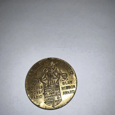 Vintage General  Electric GE Golden Tone Radio Blue Ribbon Award Coin Token - Image 1 of 2