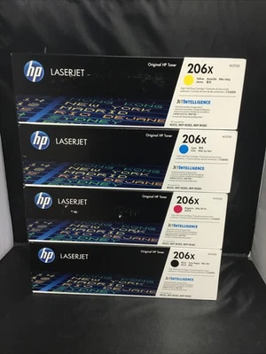 Cartuchos de toner genuínos HP 206X de alto rendimento (PRETO, CIANO, MAGENTA E AMARELO) NOVOS - Imagem 1 de 3