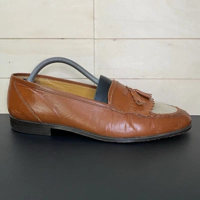 Stanley Blacker Kiltie Loafer Men's Size 10 M Shoes Brown Italian Leather Canvas - Image 1 of 4