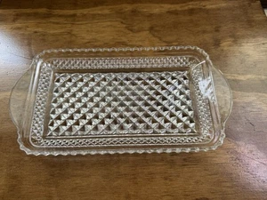 Anchor Hocking Serving Tray/ Trinket Dish Wexford Clear Glass Diamond Cut Ribbed - Picture 1 of 7