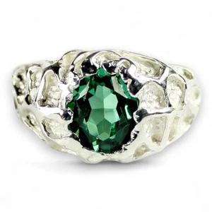 Russian Nanocrystal Emerald, 925 Sterling Silver Men's Ring, SR168 - Picture 1 of 5