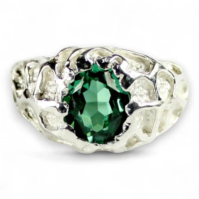 Russian Nanocrystal Emerald, 925 Sterling Silver Men's Ring, SR168 - Image 1 of 4