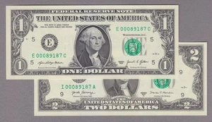 89187 - $1 and $2 MATCHING PAIR - THREE LEADING ZERO'S - 00089187 - byFZ891xyz - Picture 1 of 2