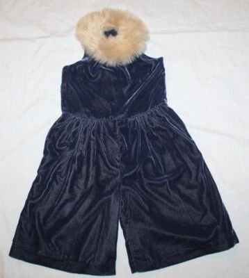 Nuevo JANIE AND JACK Mono Mameluco Terciopelo Azul Marino 1 pieza Cuello de Piel Sintética 12/18 meses Foto 1 de 2