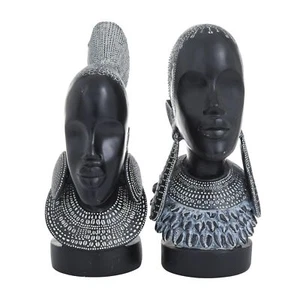 Polystone Woman Decorative Sculpture African Home Decor Statues Set Of 2 Accent  - Picture 1 of 9