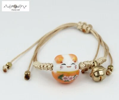 女性女孩运气改善财富陶瓷脂肪猫/小猫动物绳手链 5-9 — 第 1/4 张图片