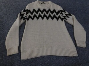 Zara mens Sweater large beige wool crewneck geometric pullover acrylic knit - Picture 1 of 14