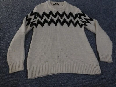 Zara mens Sweater large beige wool crewneck geometric pullover acrylic knit - Image 1 of 4