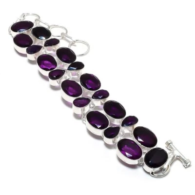 紫水晶手工宝石 925 纯银珠宝手链 7-8 — 第 1/2 张图片