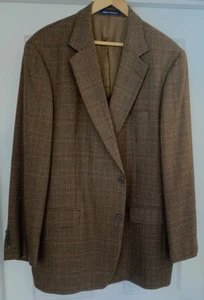 "Alan Flusser"A Cognac Multi ColorWindow Pane Plaid  Sport Coat 44L 100% Wool - Picture 1 of 9