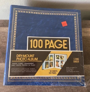 Vintage Dry-Mount Photo Album 100 Page Magic Cling Blue W.W. Grigg NEW - Picture 1 of 3