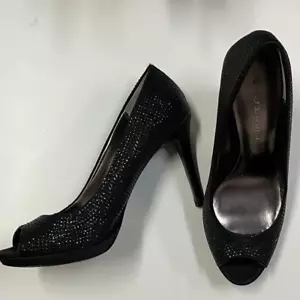 Michael Shannon Women Shoes Pumps Heels Black Sequins Peep Toe Size 8 M - Picture 1 of 9