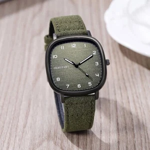 Vintage Square Dial Leather Belt Wristwatch Men Women Youth Casual Quartz Watch - Picture 1 of 9