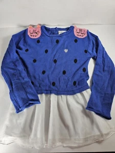Blush Us By Angels Blue Polka Dot Dress With Pink Kitty Cats 5T - Picture 1 of 7