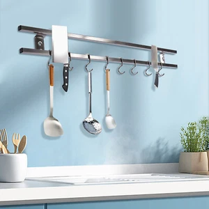 Silver 304 Stainless Steel Magnetic Knife Bar Rack 1* Double-bar Tool Holder - Picture 1 of 19