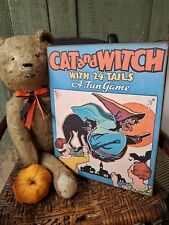 PRIMITIVE RETRO DECO VICTORIAN VINTAGE STYLE HALLOWEEN CAT AND WITCH GAME SIGN