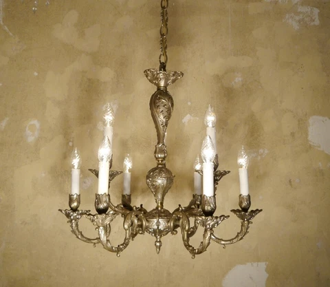 OLD NICKEL SILVER FINISH CHANDELIER OLD CEILING LAMP 9 LIGHTS LIVING ROOM Ø 25" Cover
