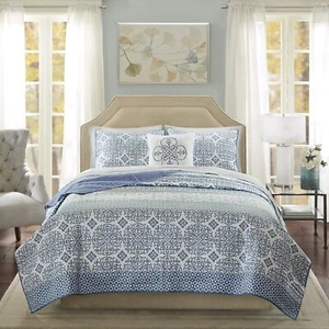 Madison Park Essentials Sybil 6 PC Coverlet & Sheet Set Cal King, Blue - Picture 1 of 8