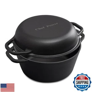 Chef Power 2-in-1 Cast Iron Dutch Oven with Skillet Lid, 5QT Camping Dutch Ov - Picture 1 of 5
