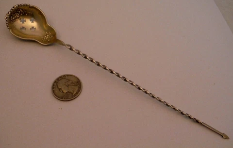 ANTIQUE Sterling Silver Olive Serving Spoon Mote Spear 8.5" Twist Handle NICE Cover